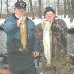 Raymond Martin of Elmira, NY and Jim Cleary from Big Flats NY took and drift boat trip down the Salmon River with Shane Thomas of Gottum Guide Service